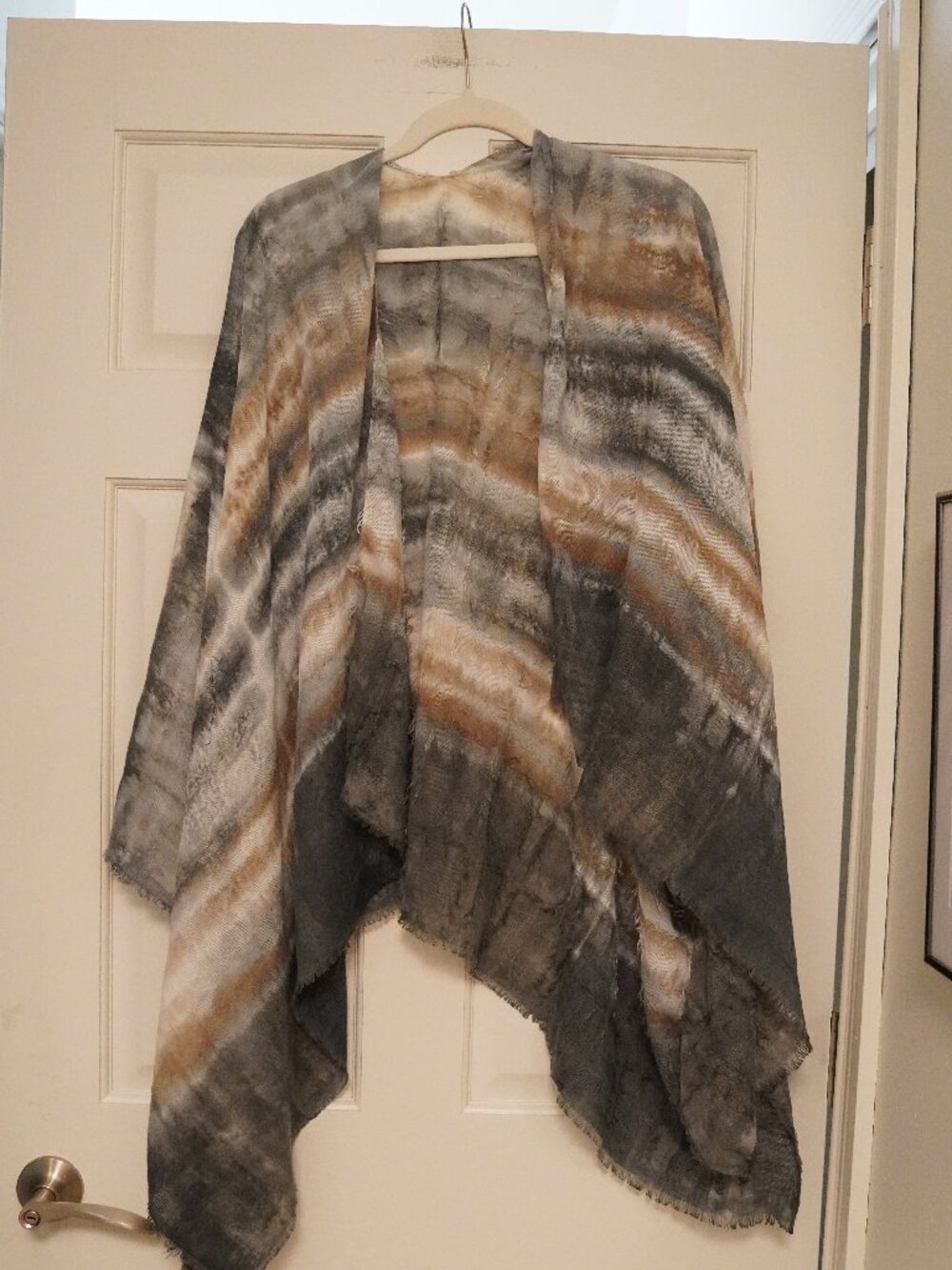 Gray Tan Tie Dye Ruana Wrap Boho Shawl One Size